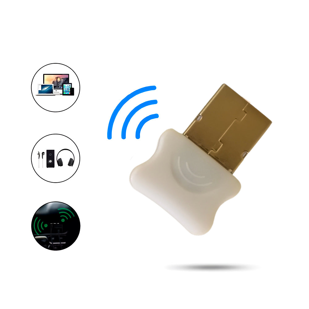 Mini Adaptador Bluetooth 5.0, Alcance Até 20 Metros, USB Dongle, Plug And Play, XK-08, Branco